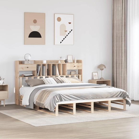 vidaXL Massivholzbett mit Regal ohne Matratze 200x200 cm Kiefernholz
