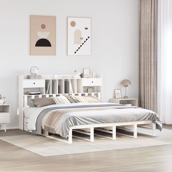 vidaXL Massivholzbett mit Regal ohne Matratze Weiß 200x200 cm Kiefer