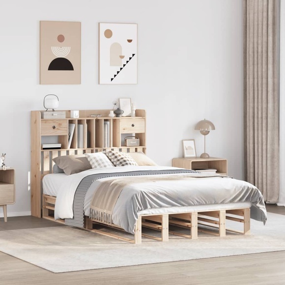 vidaXL Massivholzbett mit Regal ohne Matratze 135x190 cm Kiefernholz