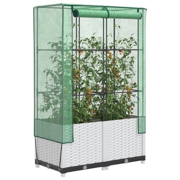vidaXL Hochbeet mit Gewächshaus-Aufsatz Rattan-Optik 80x40x138 cm