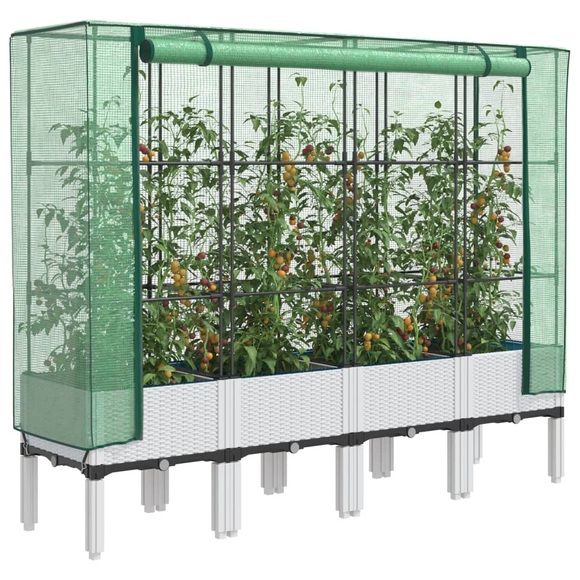 vidaXL Hochbeet mit Gewächshaus-Aufsatz Rattan-Optik 160x40x140 cm