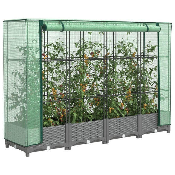 vidaXL Hochbeet mit Gewächshaus-Aufsatz Rattan-Optik 160x40x123 cm