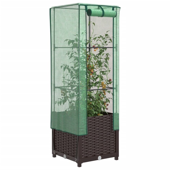 vidaXL Hochbeet mit Gewächshaus-Aufsatz Rattan-Optik 40x40x139 cm