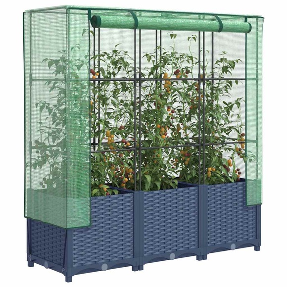 vidaXL Hochbeet mit Gewächshaus-Aufsatz Rattan-Optik 120x40x138 cm