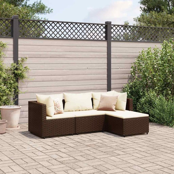 vidaXL 4-tlg. Garten-Lounge-Set mit Kissen Braun Poly Rattan