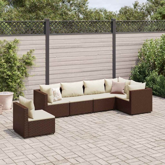 vidaXL 6-tlg. Garten-Lounge-Set mit Kissen Braun Poly Rattan