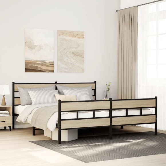vidaXL Metallbett ohne Matratze Sonoma-Eiche 180x200 cm