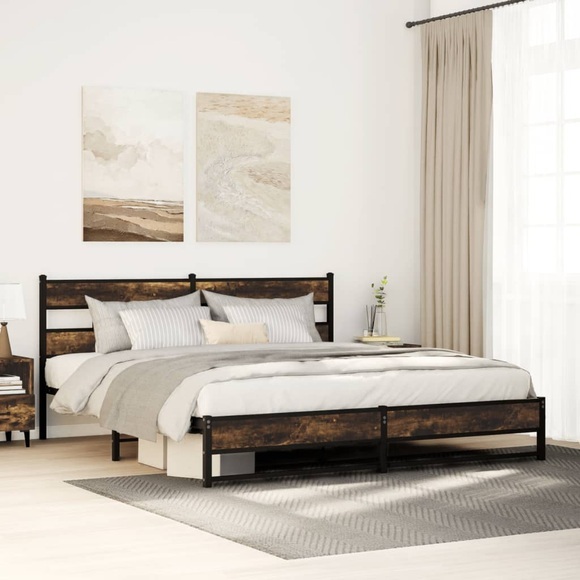 vidaXL Metallbett ohne Matratze Räuchereiche 183x213 cm