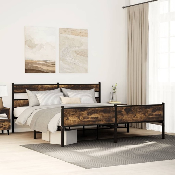 vidaXL Metallbett ohne Matratze Räuchereiche 193x203 cm