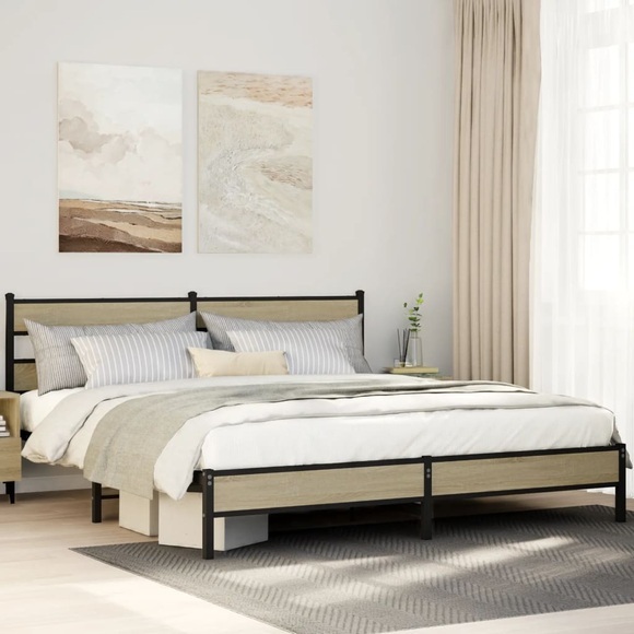 vidaXL Metallbett ohne Matratze Sonoma-Eiche 183x213 cm