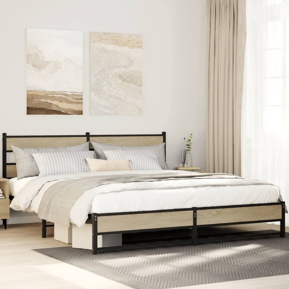 vidaXL Metallbett ohne Matratze Sonoma-Eiche 183x213 cm