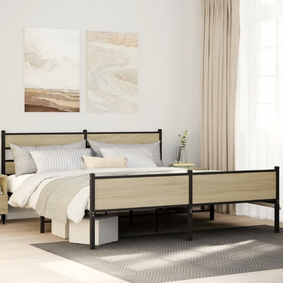 vidaXL Metallbett ohne Matratze Sonoma-Eiche 180x200 cm