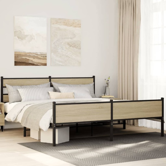vidaXL Metallbett ohne Matratze Sonoma-Eiche 183x213 cm
