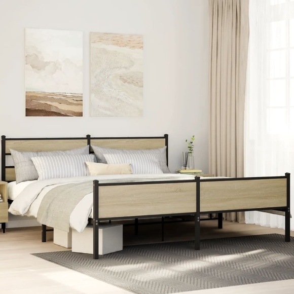 vidaXL Metallbett ohne Matratze Sonoma-Eiche 193x203 cm