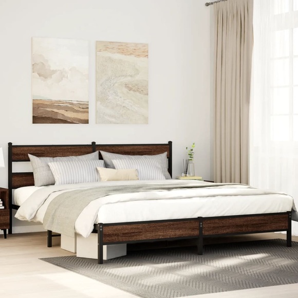 vidaXL Metallbett ohne Matratze Braun Eichen-Optik 180x200 cm
