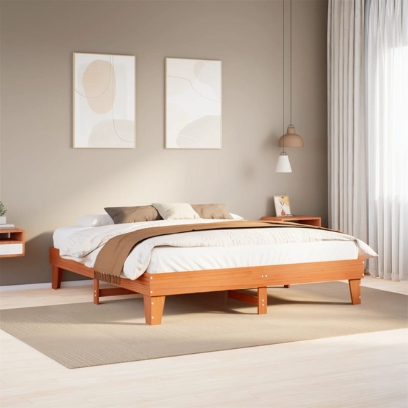 vidaXL Massivholzbett ohne Matratze Wachsbraun 180x200 Kiefernholz