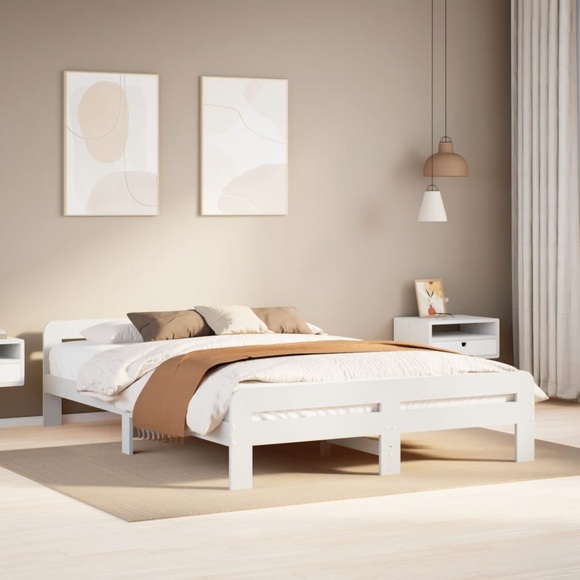 vidaXL Massivholzbett ohne Matratze Weiß 160x200 Kiefernholz