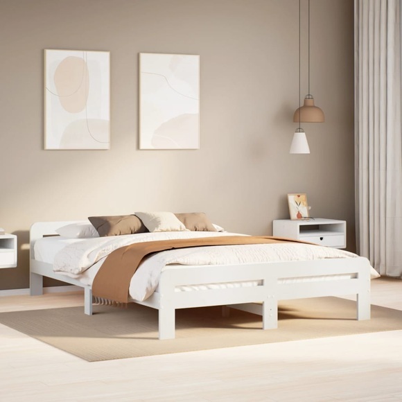 vidaXL Massivholzbett ohne Matratze Weiß 150x200 cm Kiefernholz
