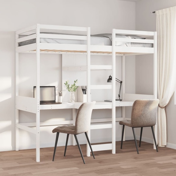 vidaXL Hochbett ohne Matratze Weiß 90x190 cm Massivholz Kiefer