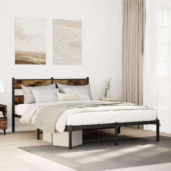 vidaXL Metallbett ohne Matratze Räuchereiche 135x190 cm