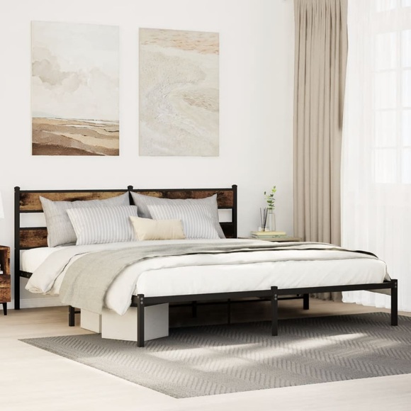 vidaXL Metallbett ohne Matratze Räuchereiche 193x203 cm