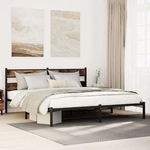 vidaXL Metallbett ohne Matratze Räuchereiche 200x200 cm