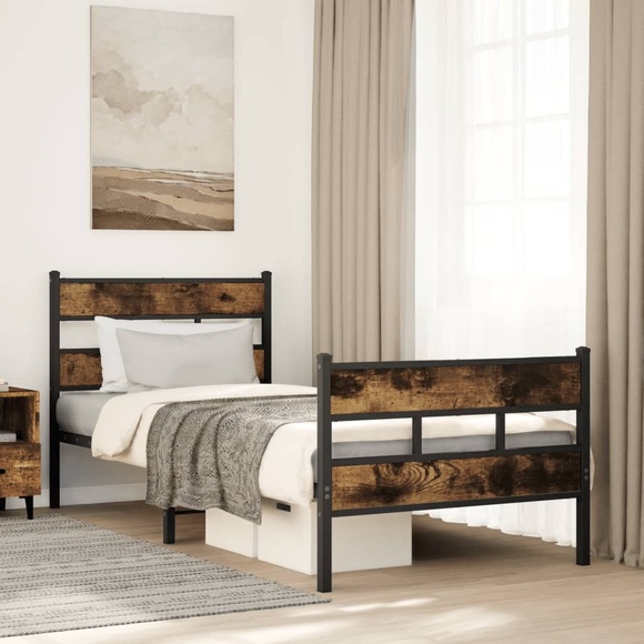 vidaXL Metallbett ohne Matratze Räuchereiche 75x190 cm