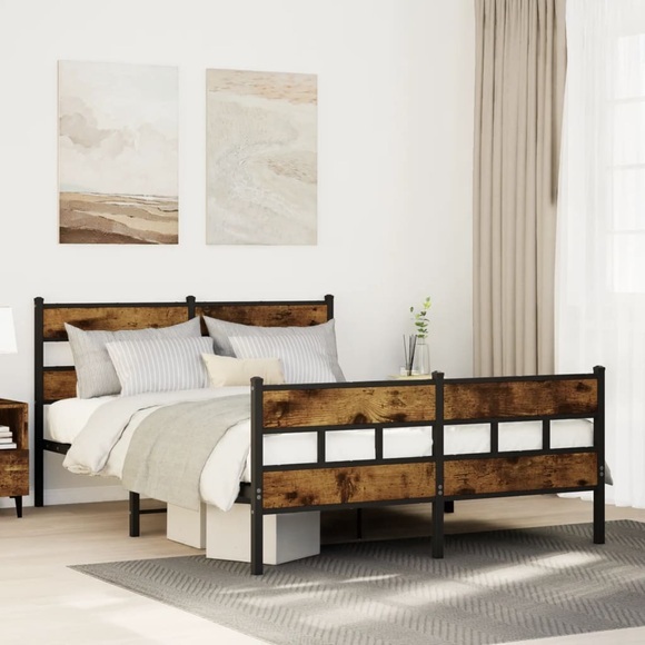 vidaXL Metallbett ohne Matratze Räuchereiche 140x200 cm