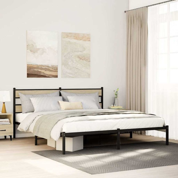 vidaXL Metallbett ohne Matratze Sonoma-Eiche 183x213 cm