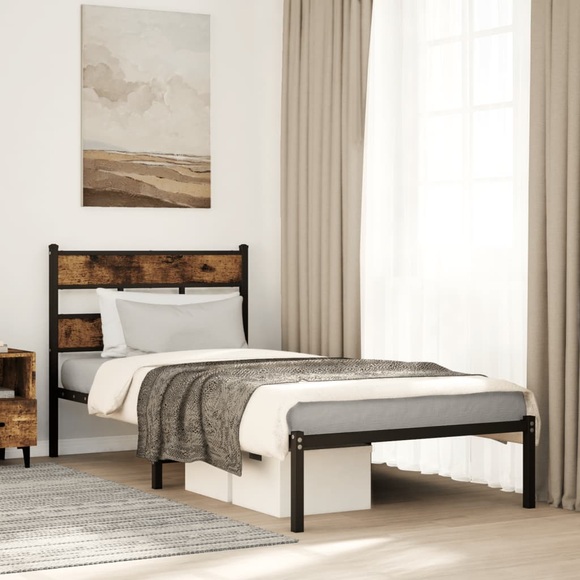 vidaXL Metallbett ohne Matratze Räuchereiche 100x190 cm