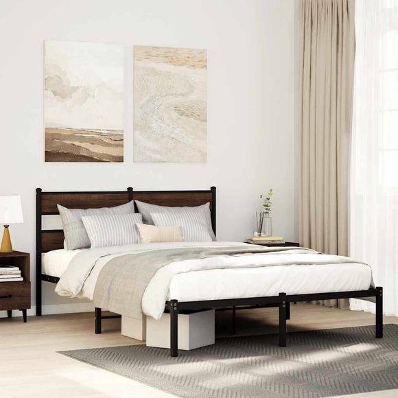 vidaXL Bettgestell ohne Matratze mit Kopfteil Braun Eiche 140x200 cm