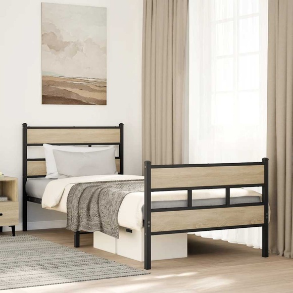 vidaXL Metallbett ohne Matratze Sonoma-Eiche 100x190 cm