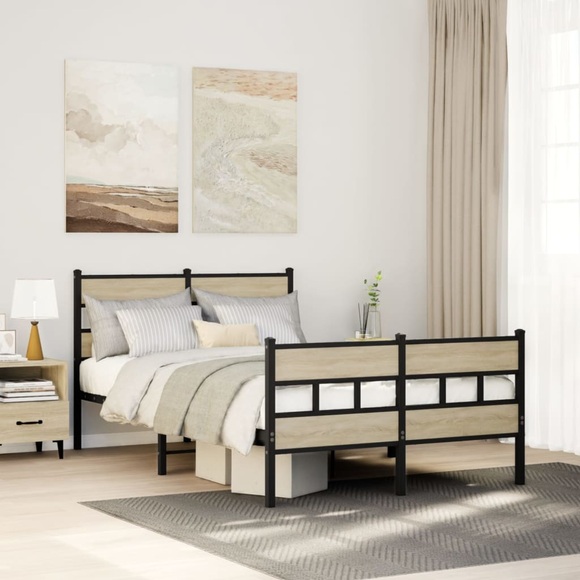vidaXL Metallbett ohne Matratze Sonoma-Eiche 120x190 cm