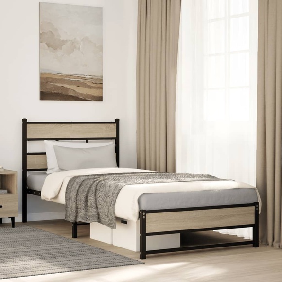 vidaXL Metallbett ohne Matratze Sonoma-Eiche 100x190 cm