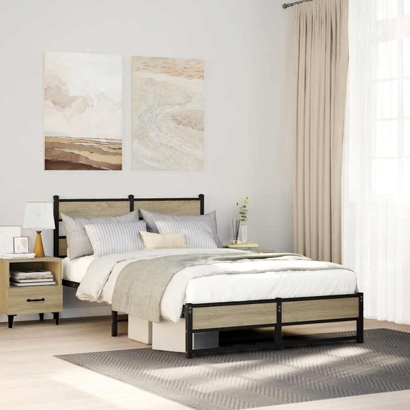 vidaXL Metallbett ohne Matratze Sonoma-Eiche 120x200 cm