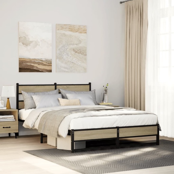 vidaXL Metallbett ohne Matratze Sonoma-Eiche 140x200 cm