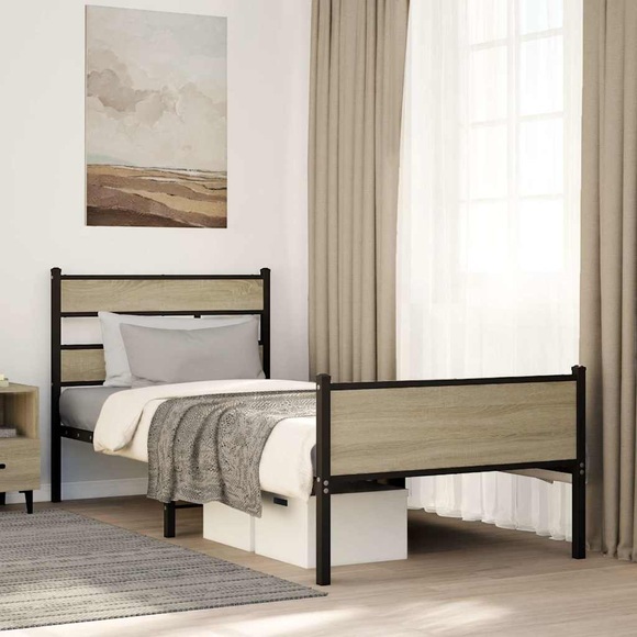 vidaXL Bettgestell ohne Matratze Sonoma-Eiche 90x200 cm Holzwerkstoff