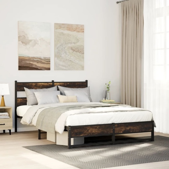 vidaXL Metallbett ohne Matratze Räuchereiche 140x190 cm