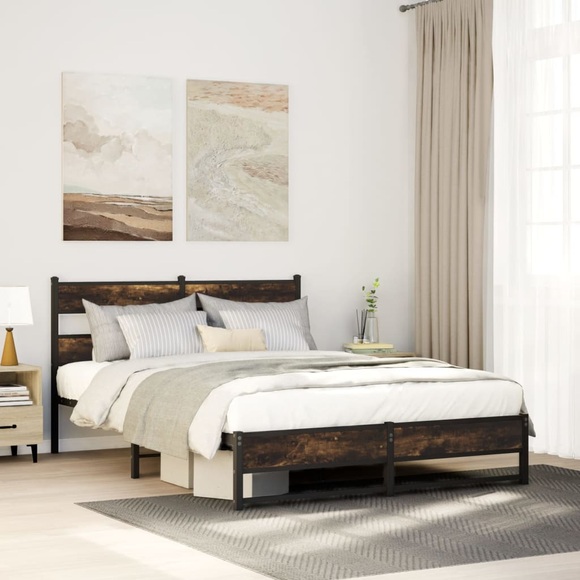 vidaXL Metallbett ohne Matratze Räuchereiche 150x200 cm