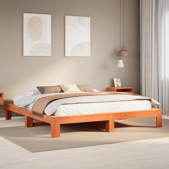 vidaXL Massivholzbett ohne Matratze Wachsbraun 180x200 Kiefernholz