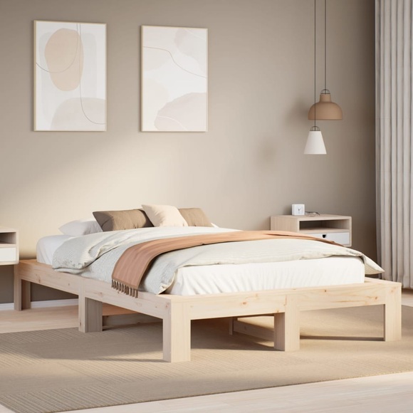 vidaXL Massivholzbett ohne Matratze 135x190 cm Kiefernholz
