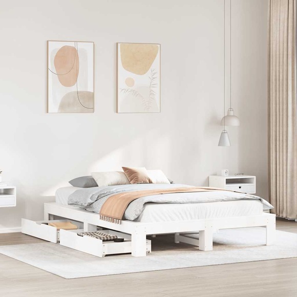 vidaXL Massivholzbett ohne Matratze Weiß 140x190 cm Kiefernholz