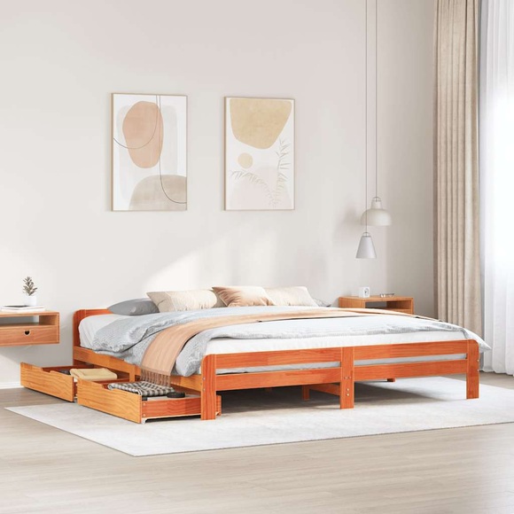 vidaXL Massivholzbett ohne Matratze Wachsbraun 180x200 Kiefernholz
