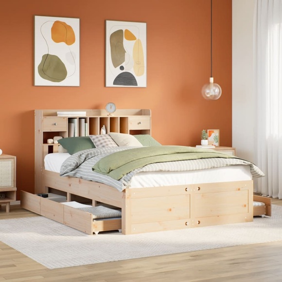 vidaXL Massivholzbett mit Regal ohne Matratze 140x190 cm Kiefernholz