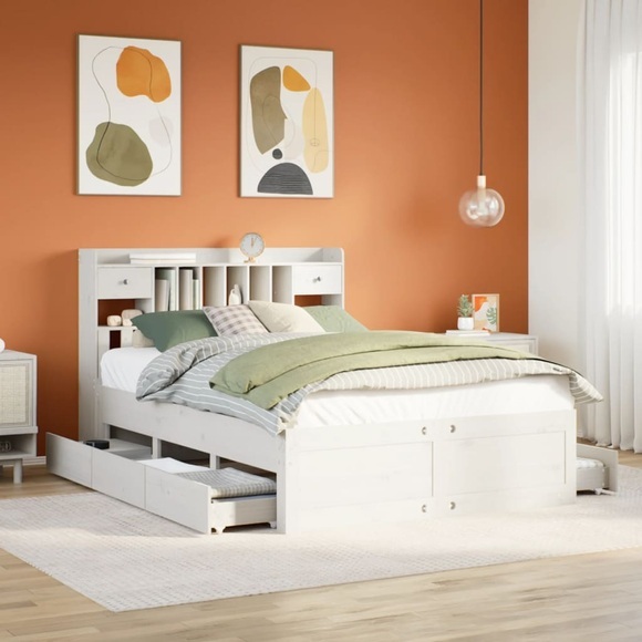 vidaXL Massivholzbett mit Regal ohne Matratze Weiß 140x190 cm Kiefer