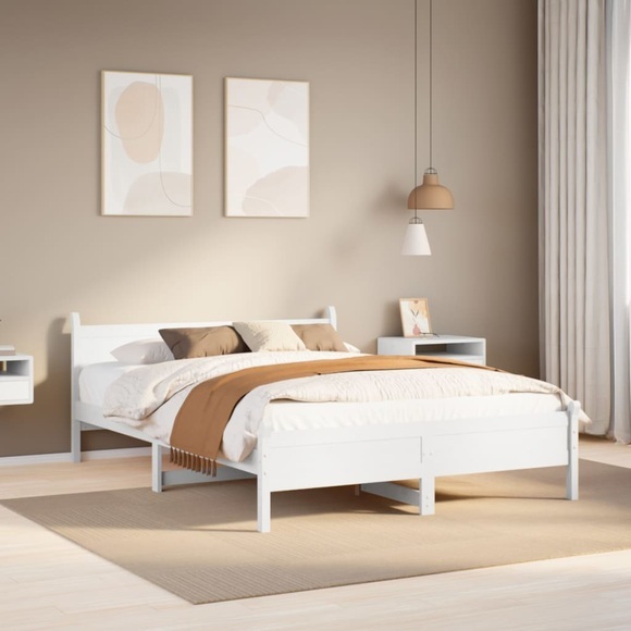 vidaXL Massivholzbett ohne Matratze Weiß 160x200 Kiefernholz