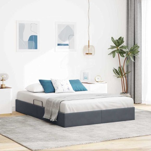 vidaXL Aufbewahrungsbett mit Kopfteil Dunkelgrau 135 x 190 cm Samt