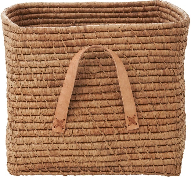 Rice kleiner Raffia-Korb mit Leder-Griffen