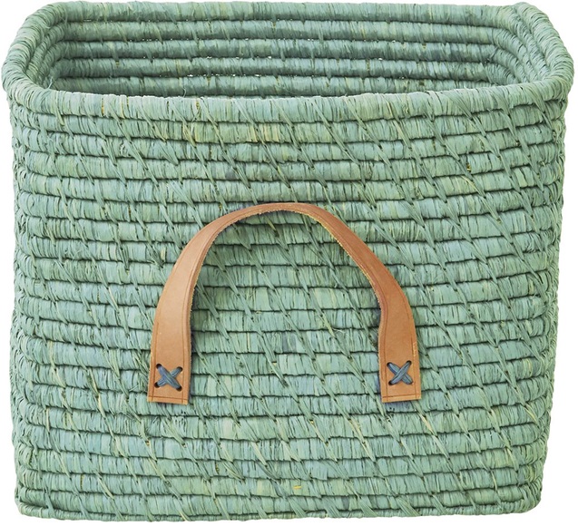 Rice kleiner Raffia-Korb mit Leder-Griffen