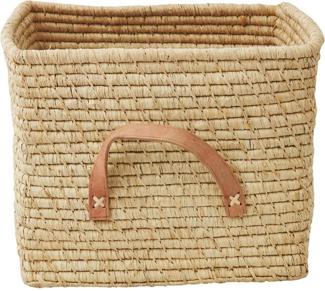 Rice kleiner Raffia-Korb mit Leder-Griffen